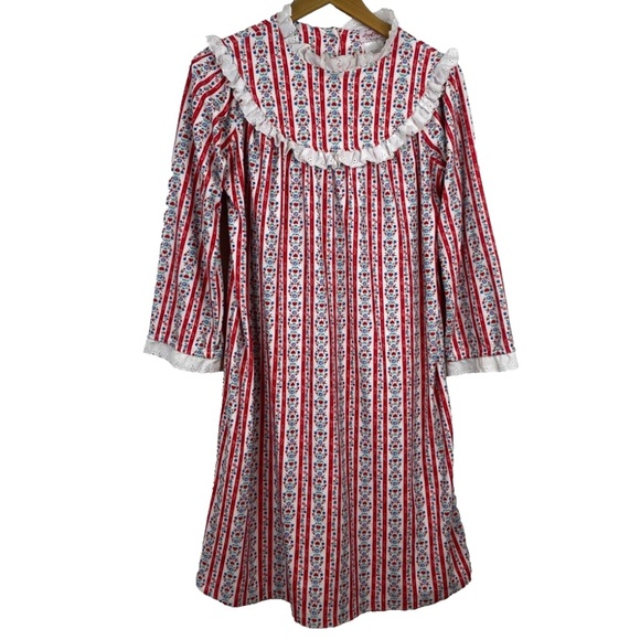 LANZ of Salzburg Flannel Nightgown Girls L Trulean Hearts Lace Trim Holiday Xmas - Picture 1 of 10